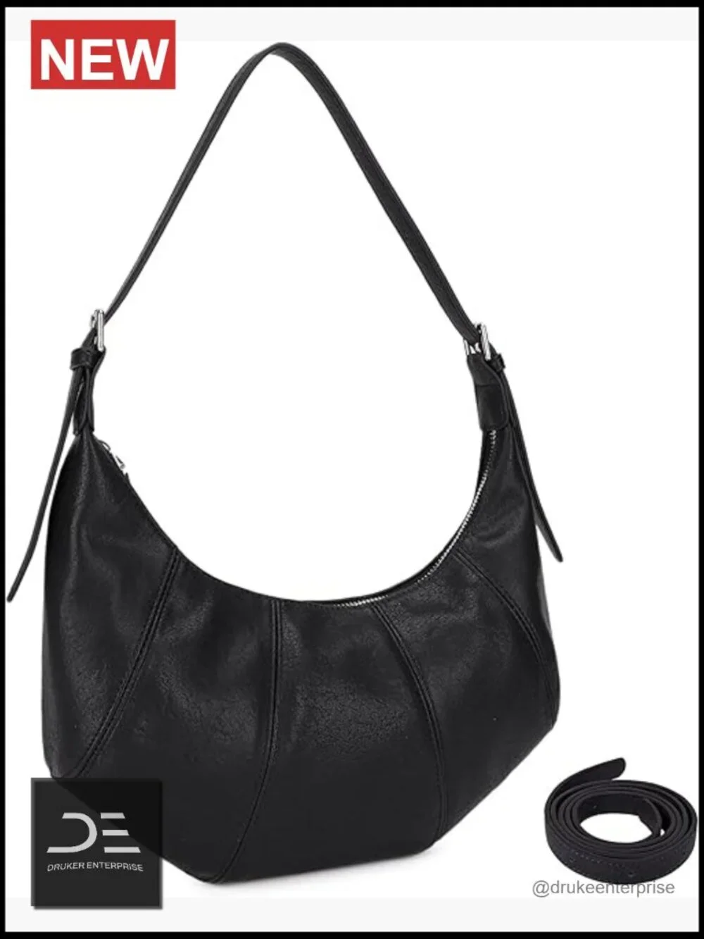 Slouchy Shoulder Bag - Soft Vegan Leather Hobo Purse with 2 Adjustable Straps